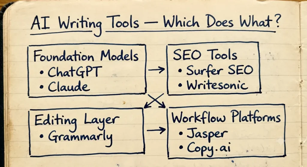 AI Writing Tool Categories diagram